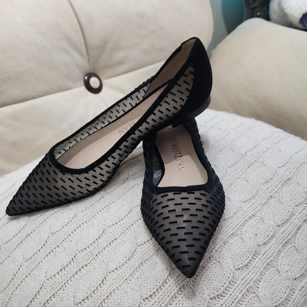 Stuart Weitzman Black Mesh Ballet Flats